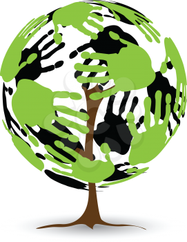 Royalty Free Clipart Image of Hands on a Circle Tree