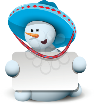 illustration merry snowman with white background in a sombrero