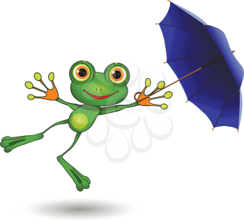 Illustration of a cartoon frog with umbrella