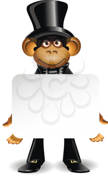 illustration monkey in a top hat with white background