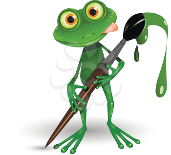 Illustration Green Frog with Brush with Paint