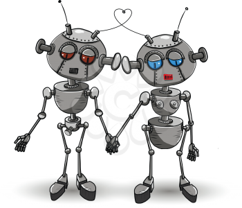 Abstract illustration of two iron robot lovers