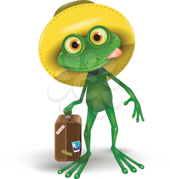 Illustration Green Frog with a Suitcase