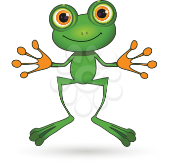 Illustration standing cute green frog with big eyes