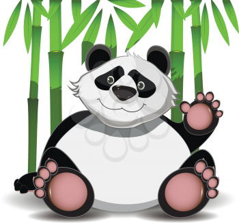 Illustration cheerful big panda and green bamboo