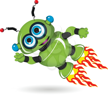 Illustration of a flying green cartoon robot