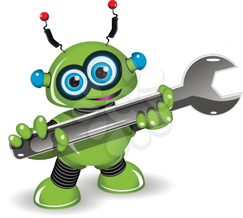 Illustration a cheerful green robot for repairs