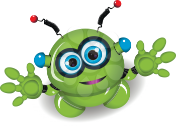 Illustration of a green robot with antennae