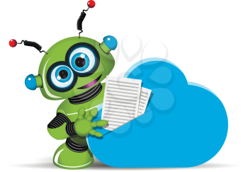 Illustration of a green robot documents and cloud