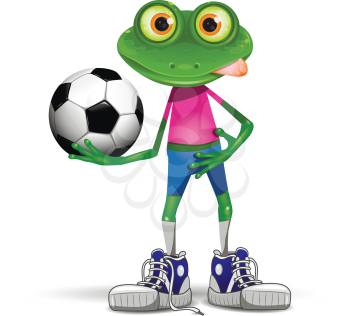 Illustration merry soccer player frog with ball