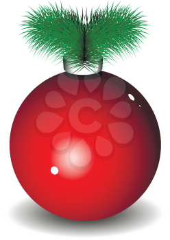 Illustration of a red New Year ball with Christmas tree
