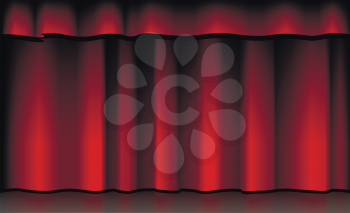 Illustration of a scene with red curtain