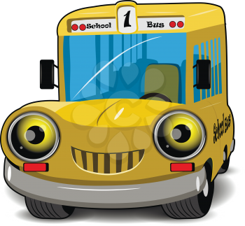 Illustration a cartoon cheerful yellow school bus