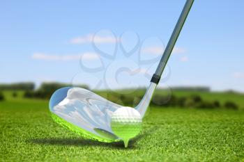 Abstract illustration with ball for golf on herb