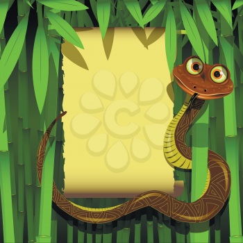 Illustration cute boa in the tropical bamboo forest
