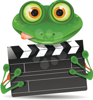 Illustration green frog with a movie clapper