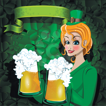 Illustration of a girl with two beer mugs