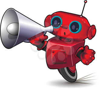 Illustration  Red Robot Speed in a Bend with Megaphone