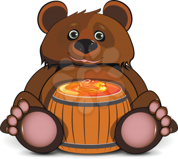 Illustration Bear with a Barrel of Honey