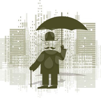 Illustration of a man with an umbrella in a monocle