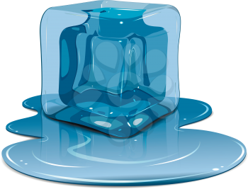 Illustration melting ice cube on a white background