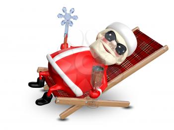3D Illustration of Santa Claus with a Glass of Champagne in a Deckchair