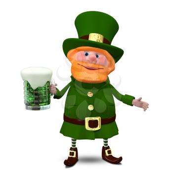 3D Illustration of Saint Patrick with Green Beer
