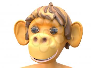 3D Illustration of a Surprised Monkey on White Background