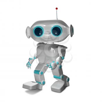 3D Illustration The Little White Robot with Antennas