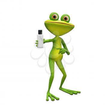 3D Illustration Frog with Flacon on a White Background