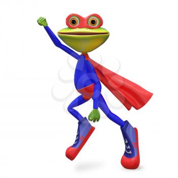 3D Illustration Merry Super Frog  on a White Background