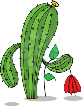 Stock Illustration Cactus and Red Flower on a White Background