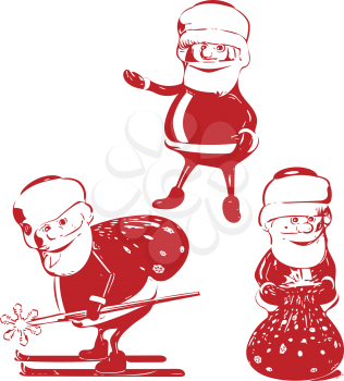 Illustration Three red Santa Claus in Various Poses
