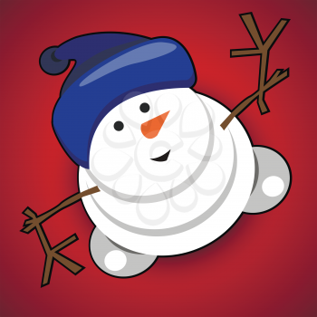 Illustration Snowman with a Hat on a Red Background