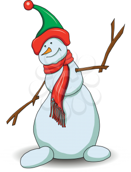 Illustration Snowman in Green Shade on a White Background