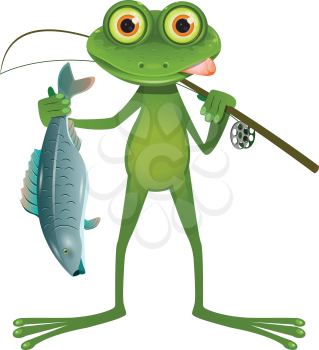 Illustration Goggle-eyed Frog Fisherman on a White Background
