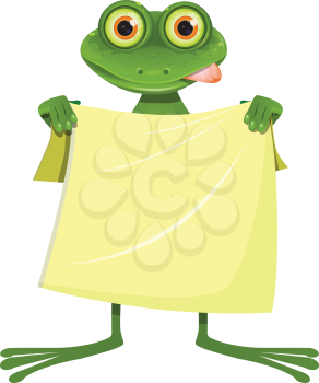Illustration Goggle-eyed Frog with a Yellow Towel on a White Background