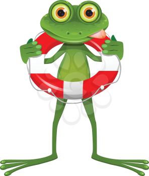 Illustration Goggle-eyed Frog with Lifebuoy on a White Background