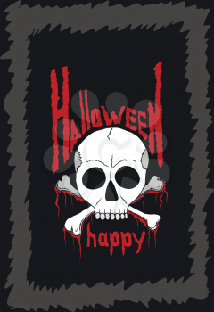 Illustration Black Poster for Halloween with Skulls and Bones