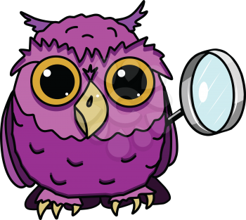 Illustration of Owl with Magnifier on a White Background