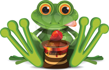 Stock Illustration Frog with Cake on a White Background