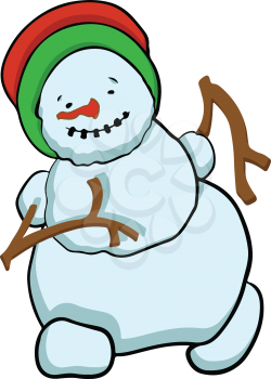 Stock Illustration Running Snowman on a White Background