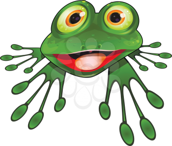 Illustration Cheerful Green Frog Sitting on a White Background