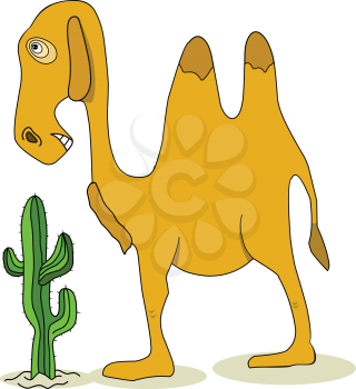 Stock Illustration Camel and Cactus on a White Background