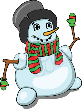 Stock Illustration Snowman in black hat on a White Background