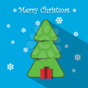 Illustration Blue Christmas Card with Christmas Tree