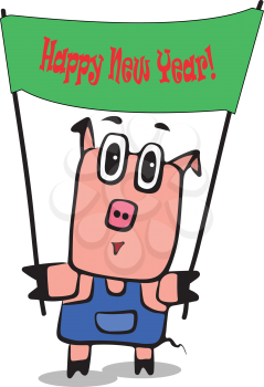 Stock Illustration New Year Pig Poster on a White Background
