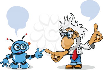 Stock Illustration Scientist and Robot on a White Background