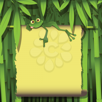 Illustration Green Frog and Yellow Background in the Jungle