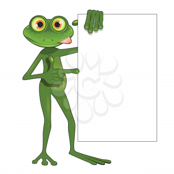 Illustration Green Frog Holds White Background